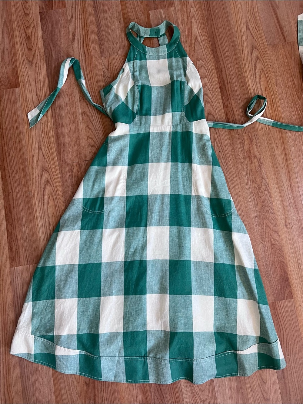 Maeve Green and White Gingham Midi Dress